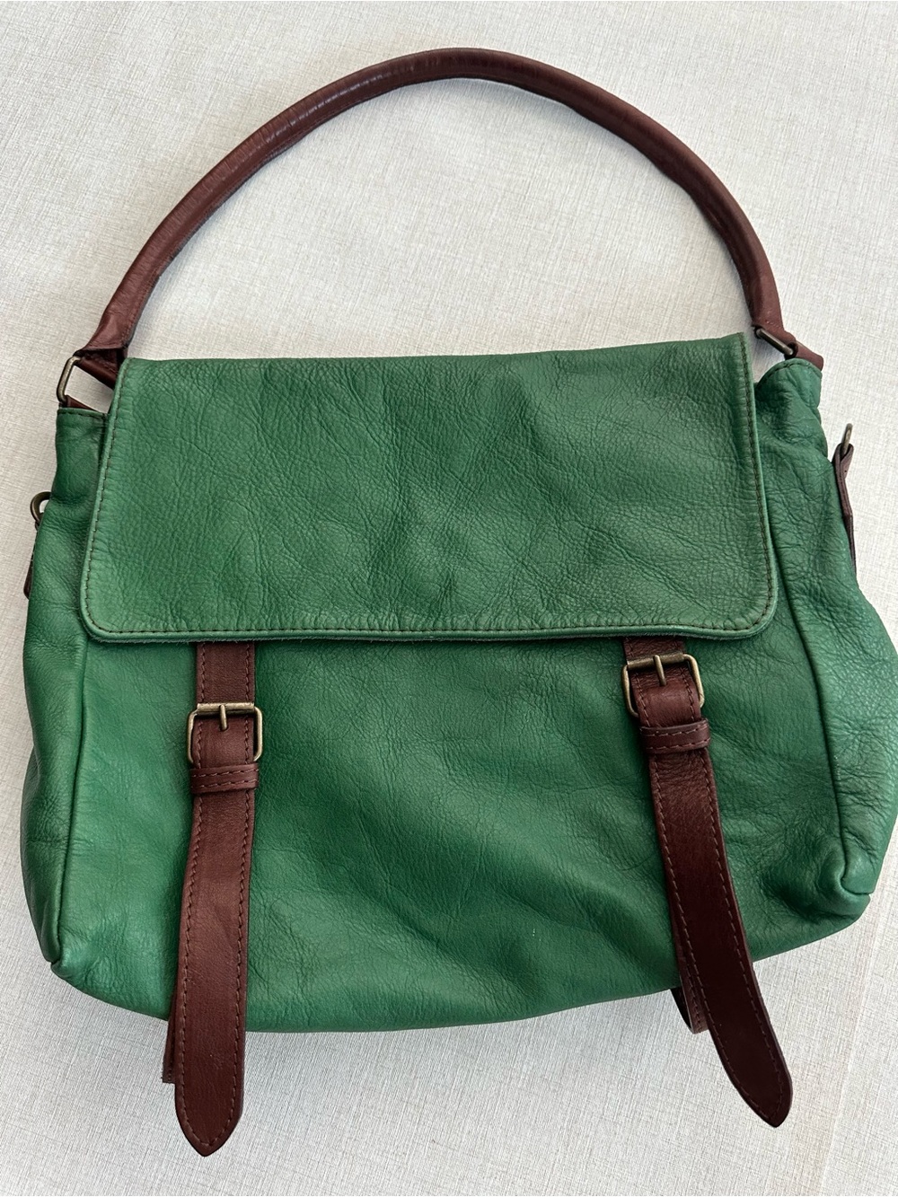 Green and Brown Leather Shoulder Bag